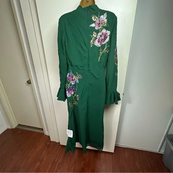 ASOS Green Midi Dress with Pink & Purple Floral Embroidery - Picture 6 of 15